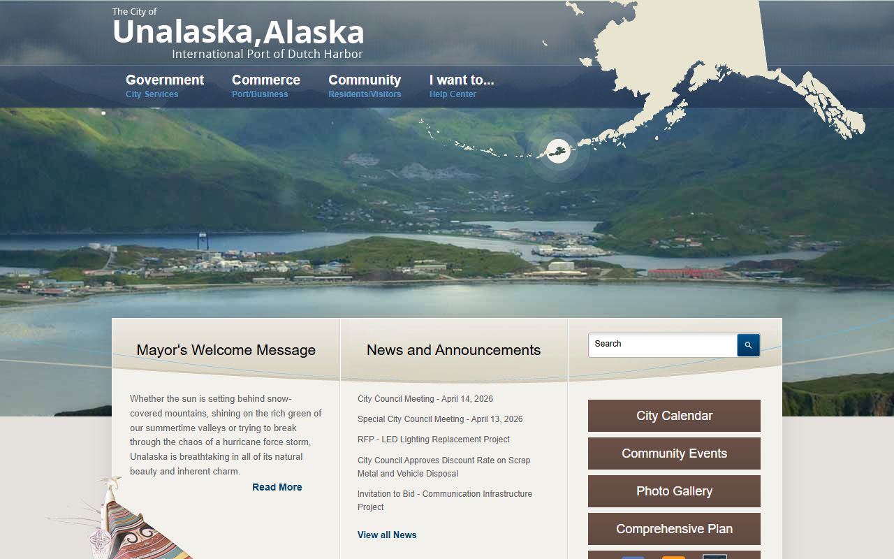 Unalaska Residents Directory view of the City of Unalaska homepage