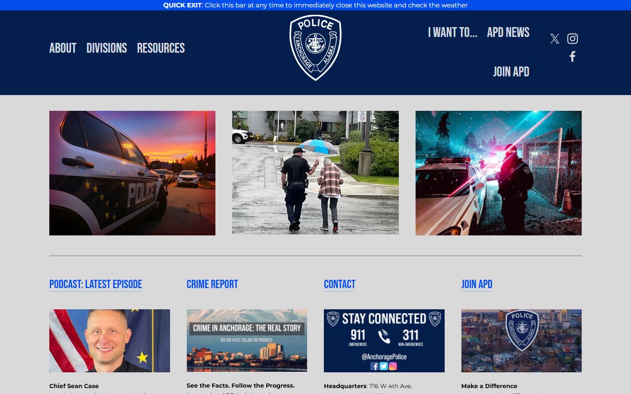 Anchorage Residents Directory view of the APD Records Division