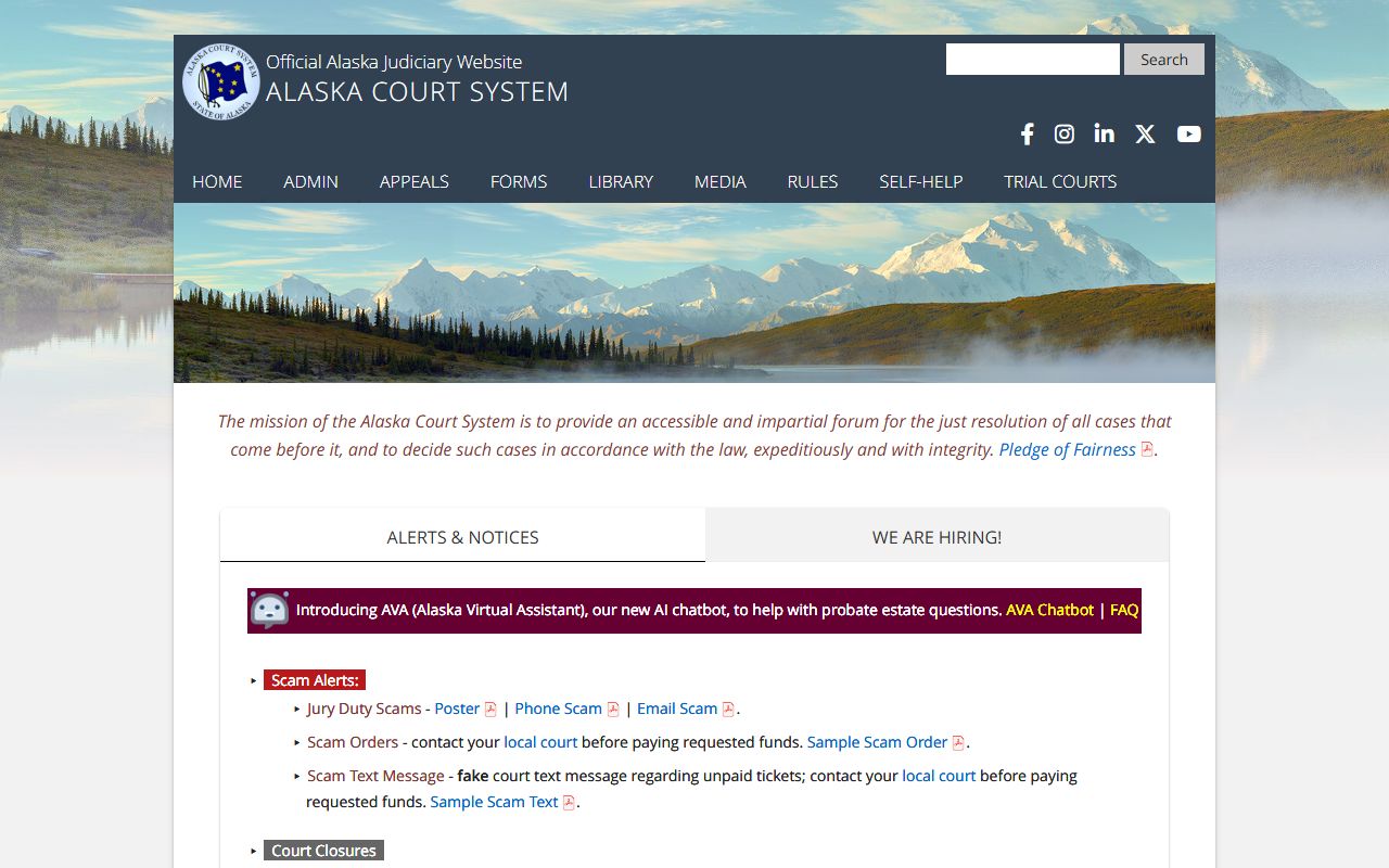 Alaska Residents Directory Alaska Court System main page
