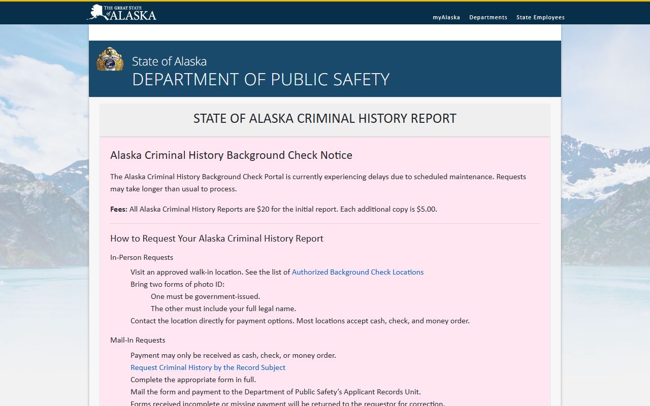 Alaska Residents Directory Alaska self service criminal history portal