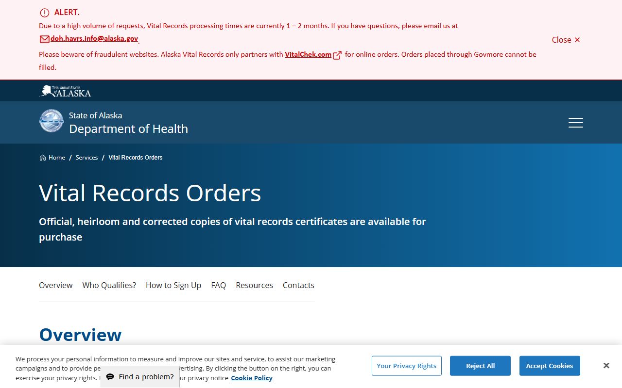 Alaska Residents Directory Alaska vital records order page